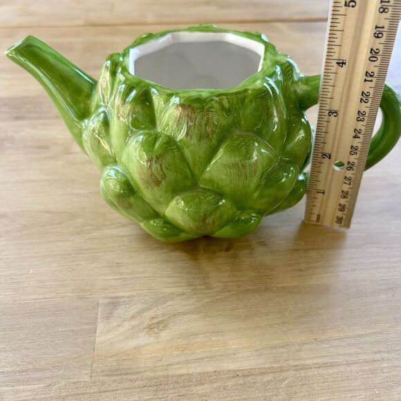 Vintage Teleflora Whimsical Cottage 3D Green Artichoke Glazed 20oz Teapot *Read - Picture 6 of 8